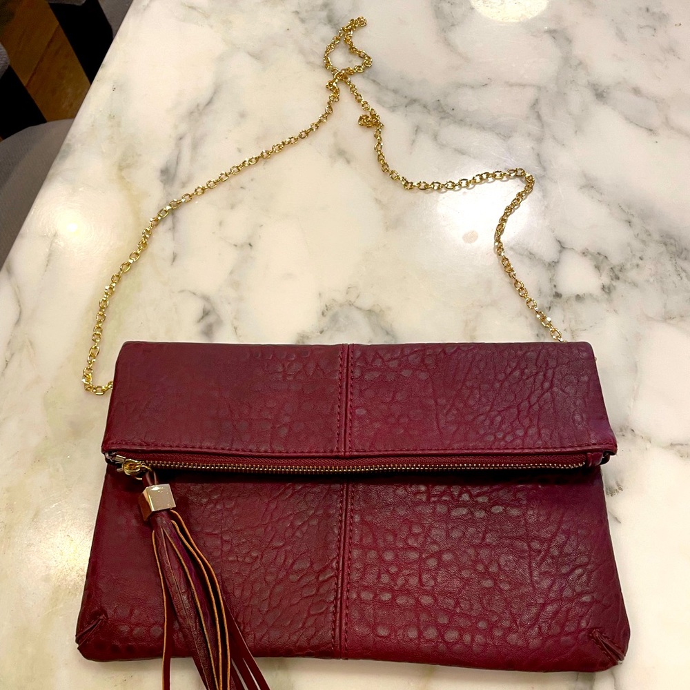Moda Luxe Melodie zippered flap shoulder back, convertible clutch w/chain
